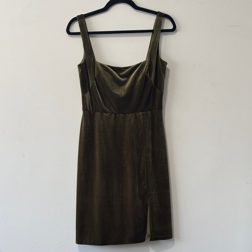 Jenny Yoo Collection Olive Green Square Neck Dress in Size Ten Mara Mini